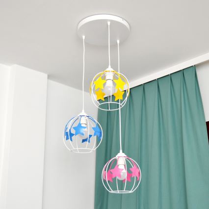 Lámpara colgante infantil STARS 3xE27/15W/230V azul/rosa/amarillo