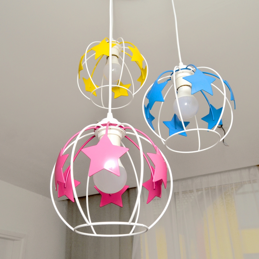 Lámpara colgante infantil STARS 3xE27/15W/230V azul/rosa/amarillo