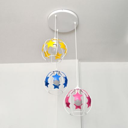 Lámpara colgante infantil STARS 3xE27/15W/230V azul/rosa/amarillo