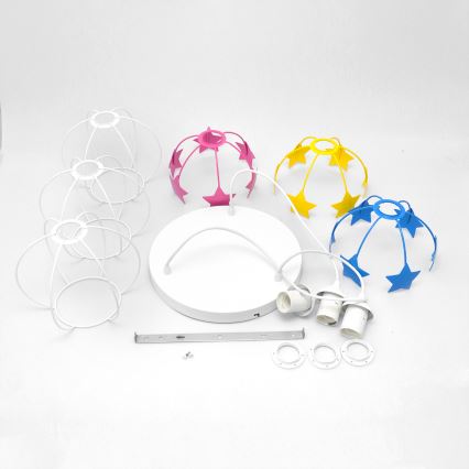 Lámpara colgante infantil STARS 3xE27/15W/230V azul/rosa/amarillo