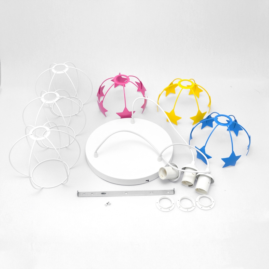 Lámpara colgante infantil STARS 3xE27/15W/230V azul/rosa/amarillo