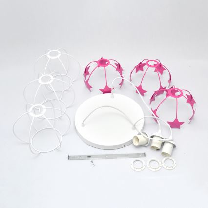 Lámpara colgante infantil STARS 3xE27/15W/230V rosa/blanco