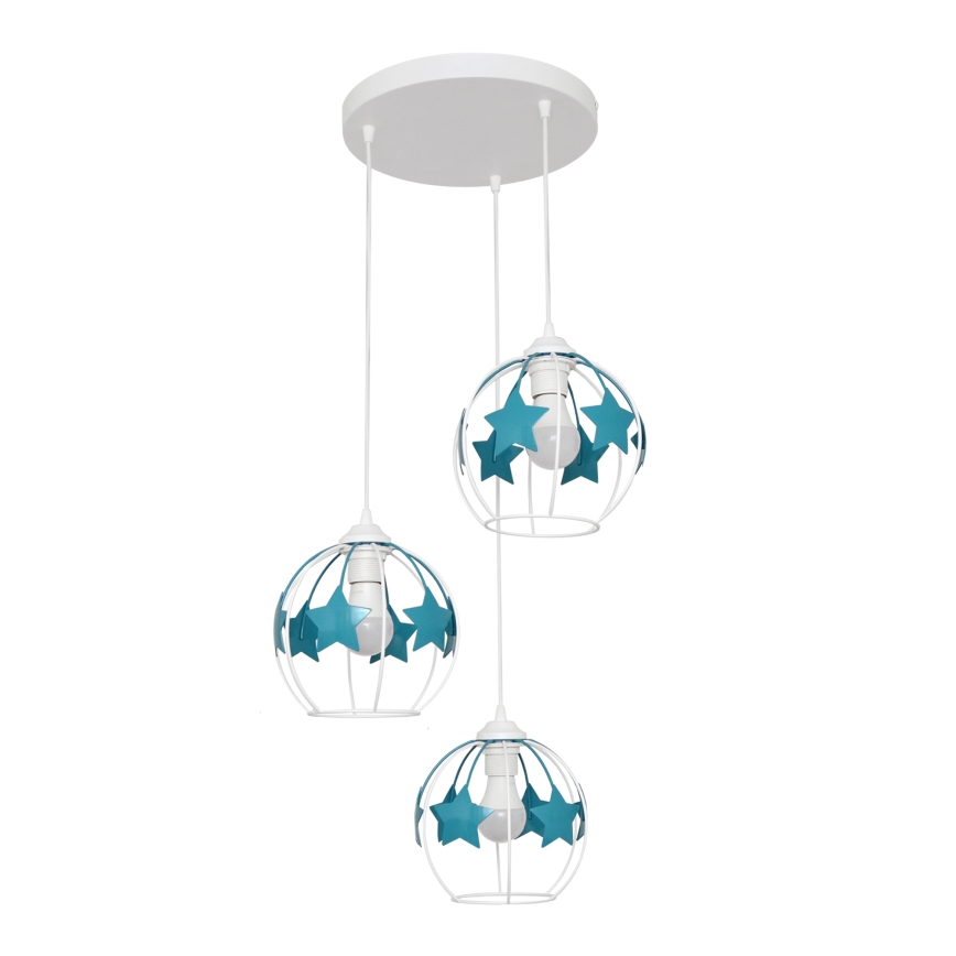 Lámpara colgante infantil STARS 3xE27/15W/230V turquesa/blanco