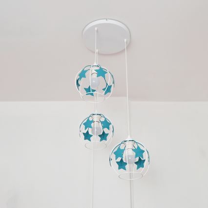 Lámpara colgante infantil STARS 3xE27/15W/230V turquesa/blanco