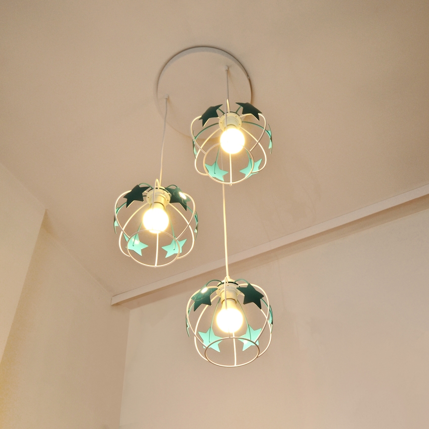 Lámpara colgante infantil STARS 3xE27/15W/230V turquesa/blanco