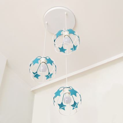 Lámpara colgante infantil STARS 3xE27/15W/230V turquesa/blanco