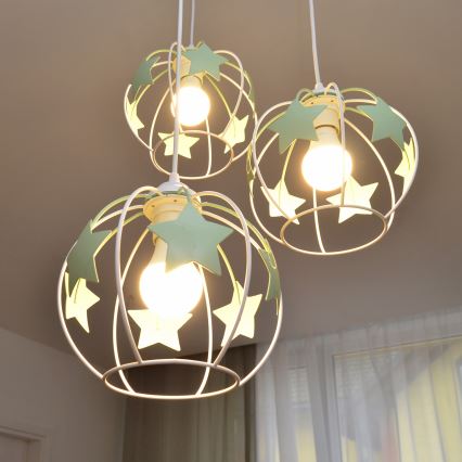 Lámpara colgante infantil STARS 3xE27/15W/230V verde/blanco