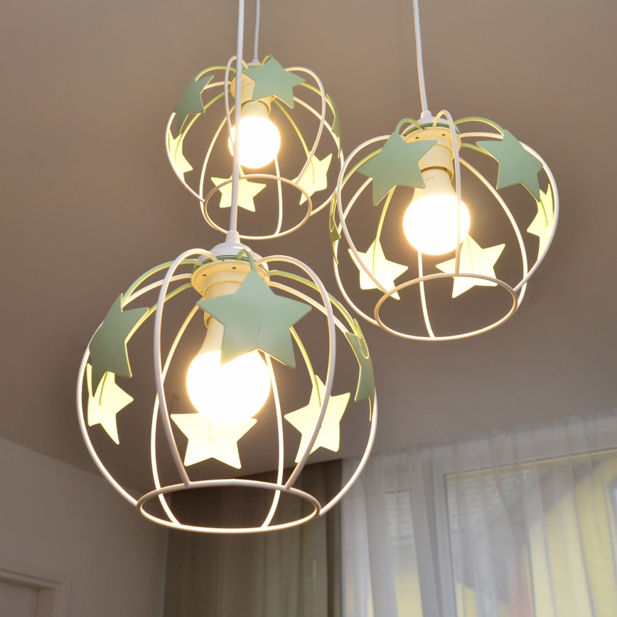 Lámpara colgante infantil STARS 3xE27/15W/230V verde/blanco