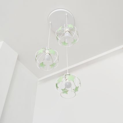 Lámpara colgante infantil STARS 3xE27/15W/230V verde/blanco