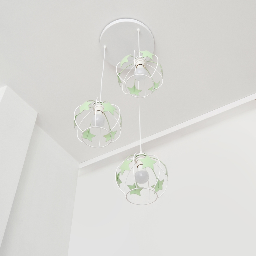Lámpara colgante infantil STARS 3xE27/15W/230V verde/blanco