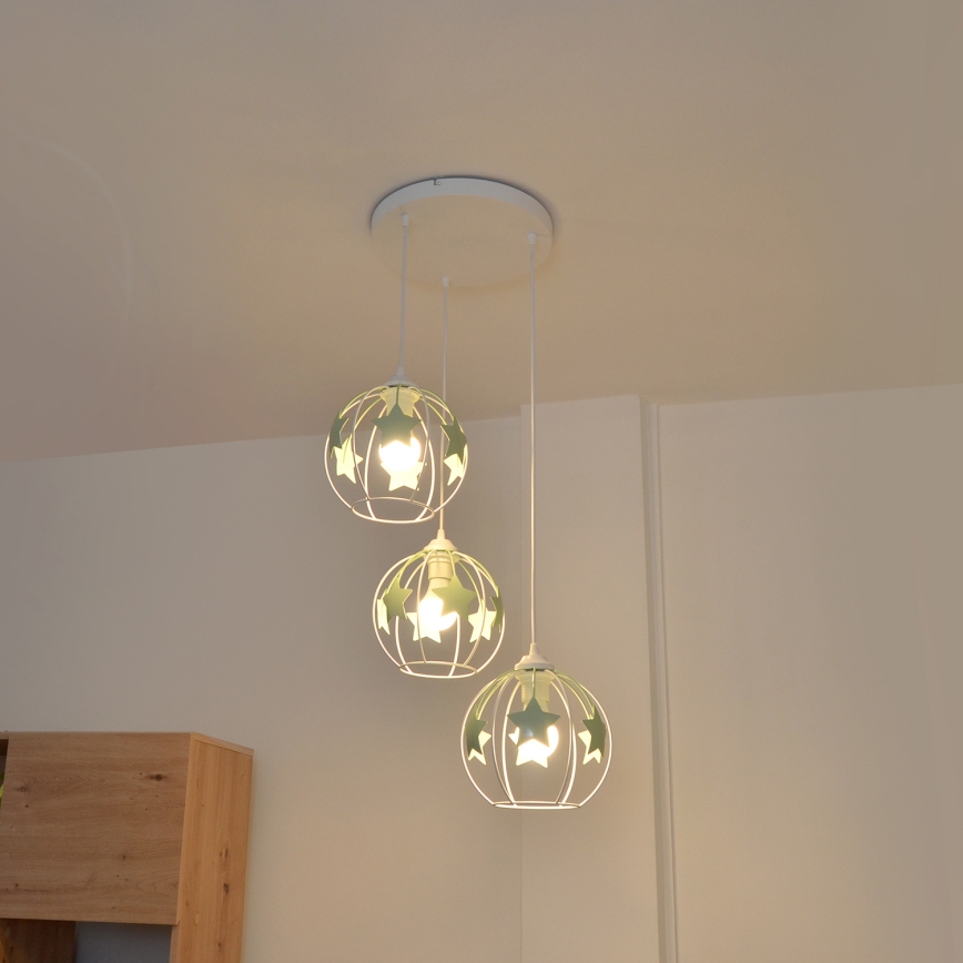Lámpara colgante infantil STARS 3xE27/15W/230V verde/blanco