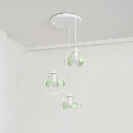 Lámpara colgante infantil STARS 3xE27/15W/230V verde/blanco