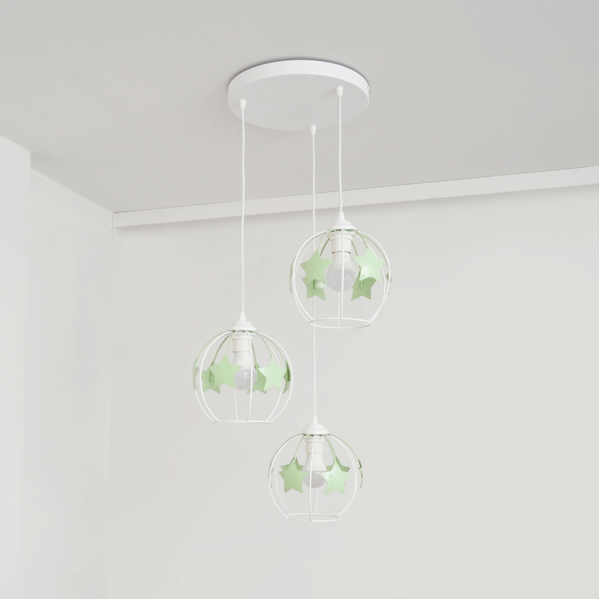 Lámpara colgante infantil STARS 3xE27/15W/230V verde/blanco