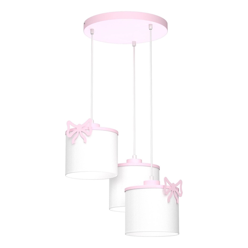 Lámpara colgante infantil SWEET 3xE27/15W/230V blanco/rosa/mariposa