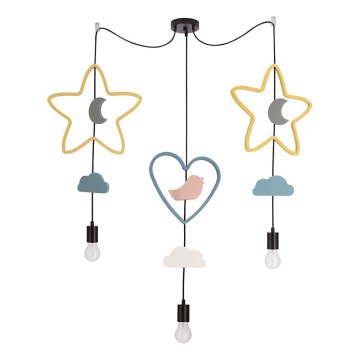 Lámpara colgante infantil TRIO 3xE27/20W/230V amarilla/azul/gris
