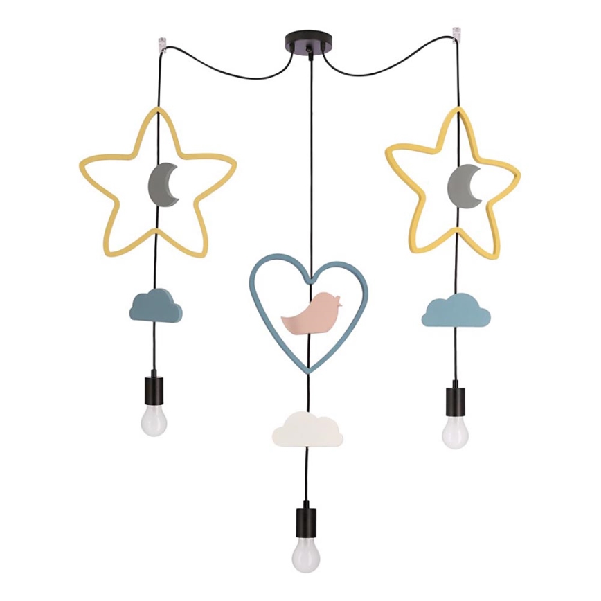 Lámpara colgante infantil TRIO 3xE27/20W/230V amarilla/azul/gris