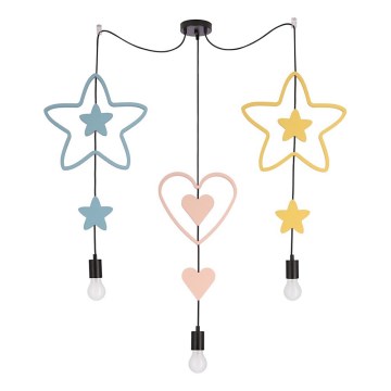 Lámpara colgante infantil TRIO con cable 3xE27/20W/230V azul/rosa/amarillo
