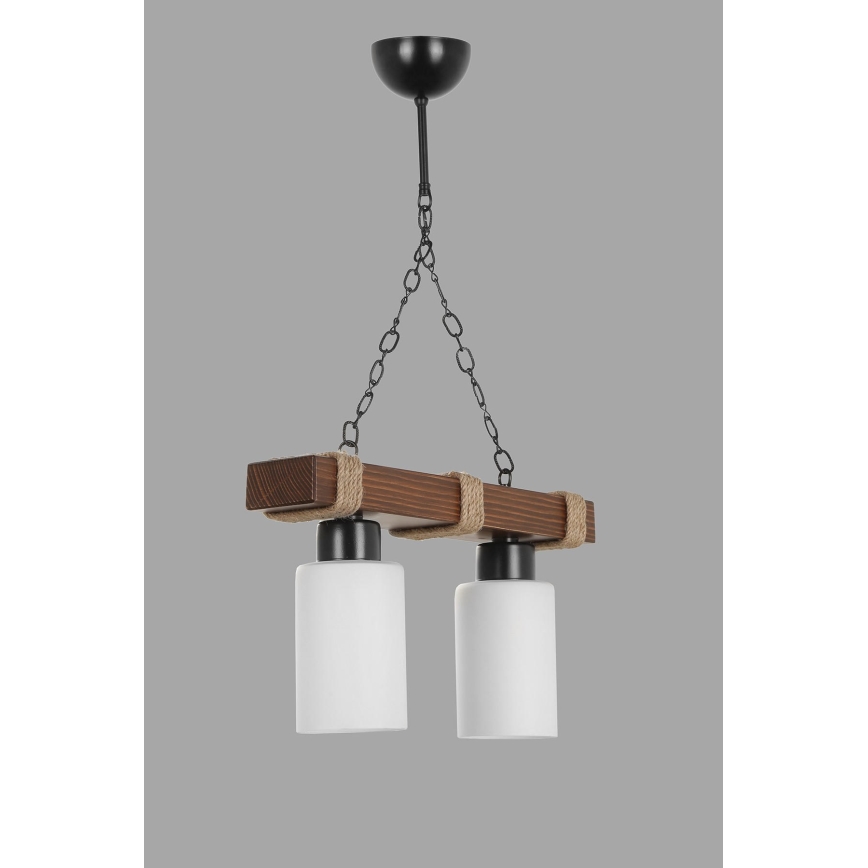 Lámpara colgante JASMIN con cadena 2xE27/40W/230V marrón/blanco