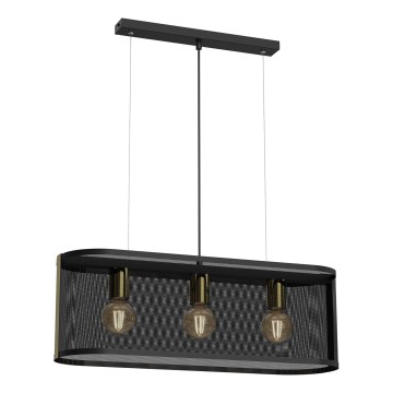 Lámpara colgante KAGA 3xE27/60W/230V negro/dorado