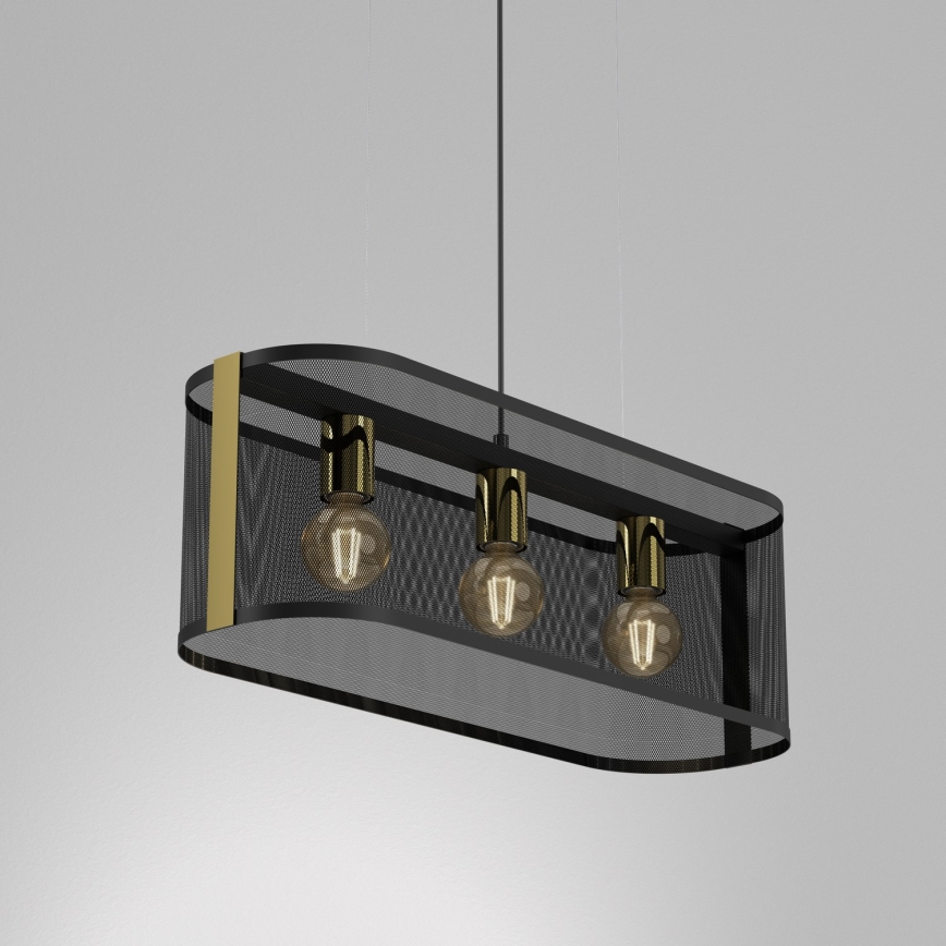 Lámpara colgante KAGA 3xE27/60W/230V negro/dorado