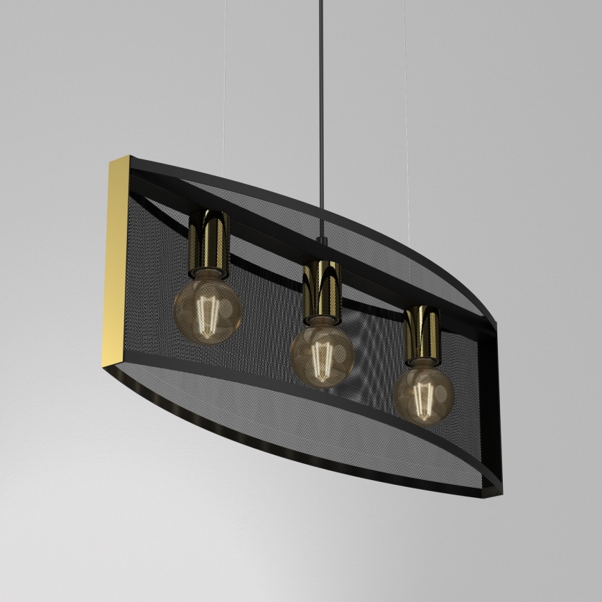 Lámpara colgante KAGA 3xE27/60W/230V negro/dorado