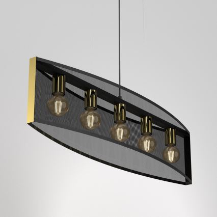 Lámpara colgante KAGA 5xE27/60W/230V negro/dorado