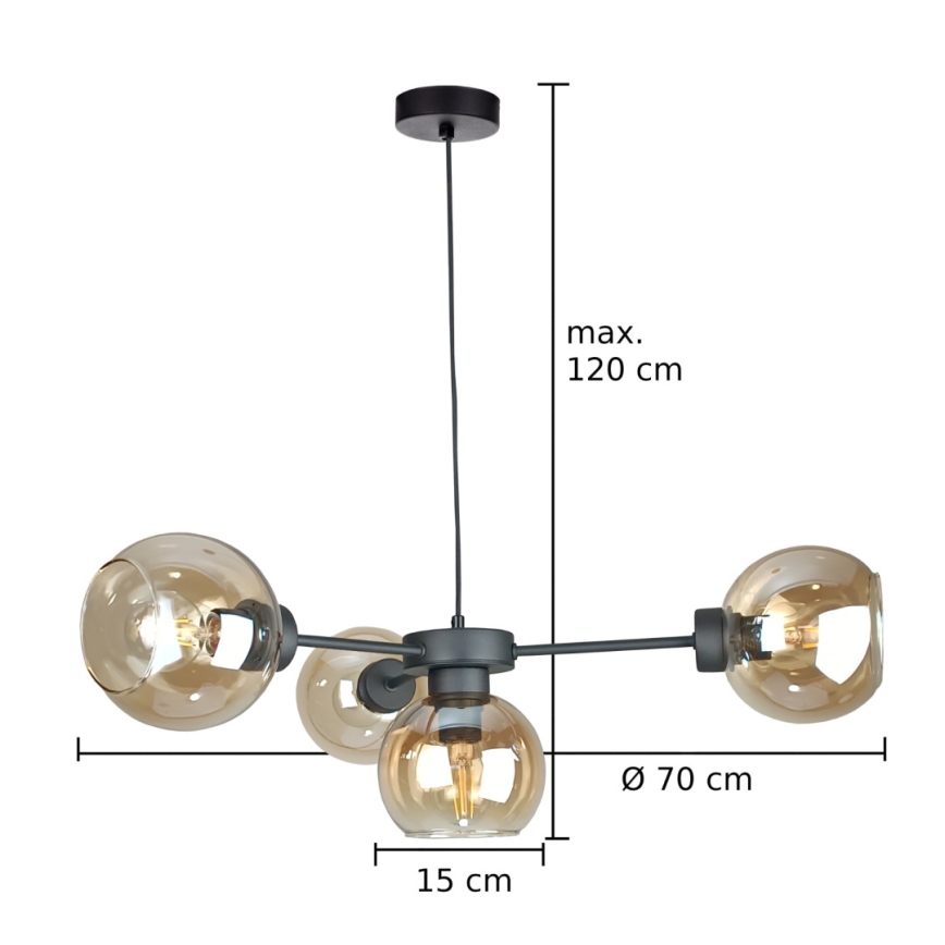 Lámpara colgante KALIOPE 4xE27/60W/230V negro/beige ahumado