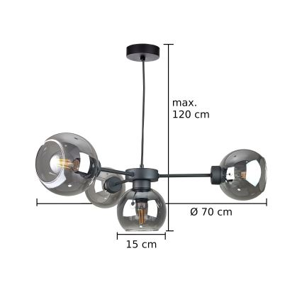 Lámpara colgante KALIOPE 4xE27/60W/230V negro/negro ahumado