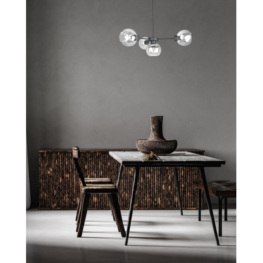 Lámpara colgante KALIOPE 4xE27/60W/230V negro/transparente