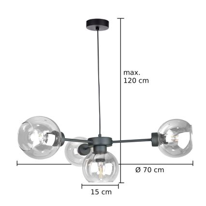 Lámpara colgante KALIOPE 4xE27/60W/230V negro/transparente