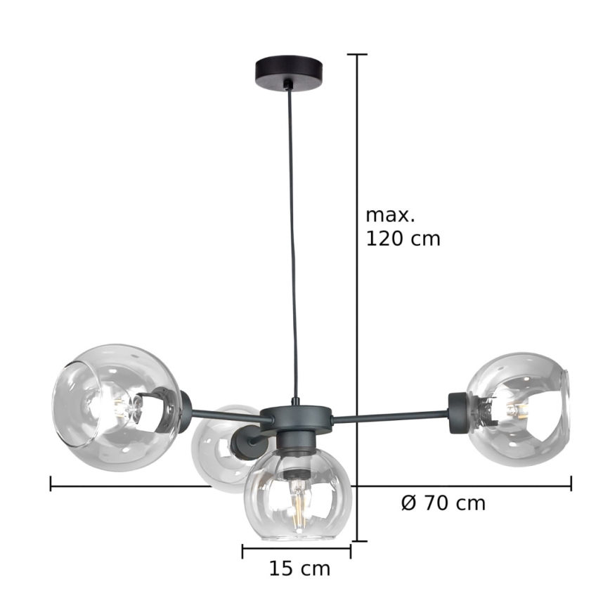 Lámpara colgante KALIOPE 4xE27/60W/230V negro/transparente