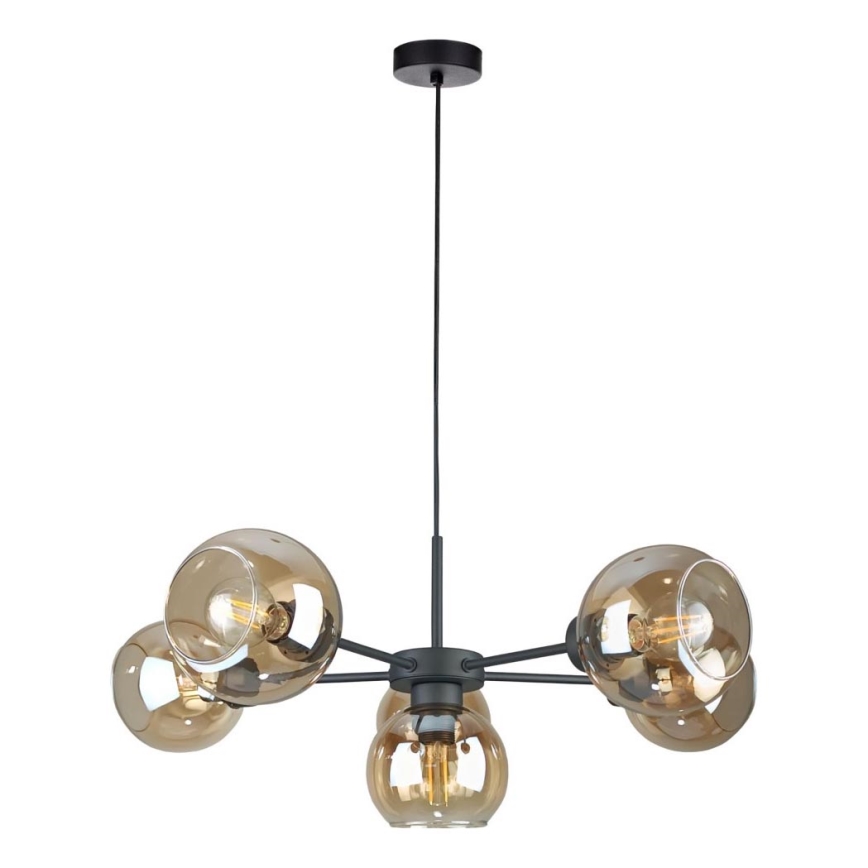 Lámpara colgante KALIOPE 6xE27/60W/230V negro/beige ahumado