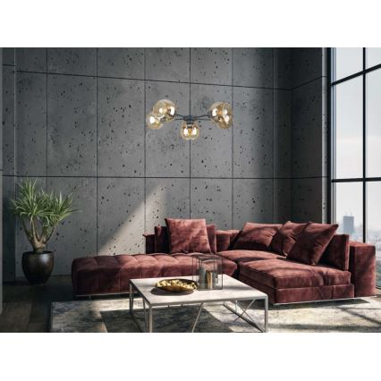 Lámpara colgante KALIOPE 6xE27/60W/230V negro/beige ahumado