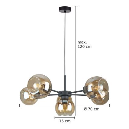 Lámpara colgante KALIOPE 6xE27/60W/230V negro/beige ahumado