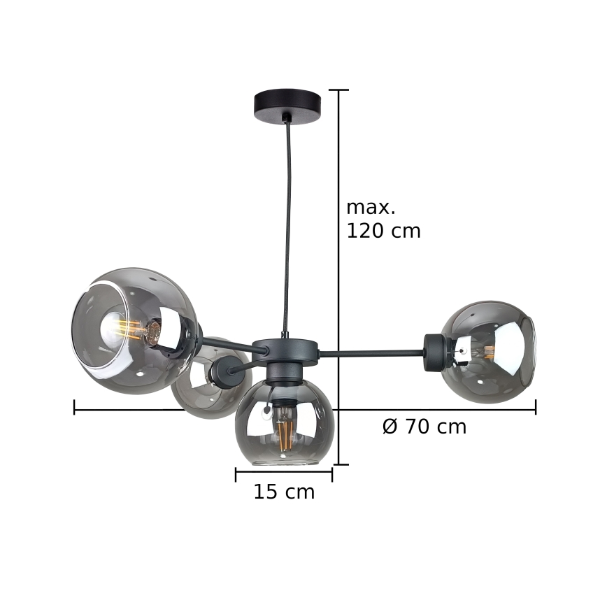 Lámpara colgante KALIOPE 6xE27/60W/230V negro/negro ahumado