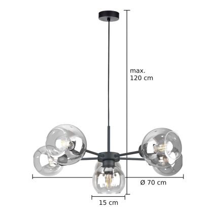 Lámpara colgante KALIOPE 6xE27/60W/230V negro/transparente
