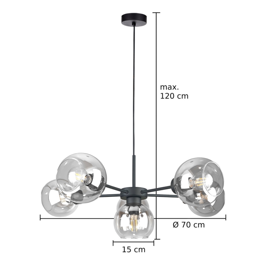 Lámpara colgante KALIOPE 6xE27/60W/230V negro/transparente