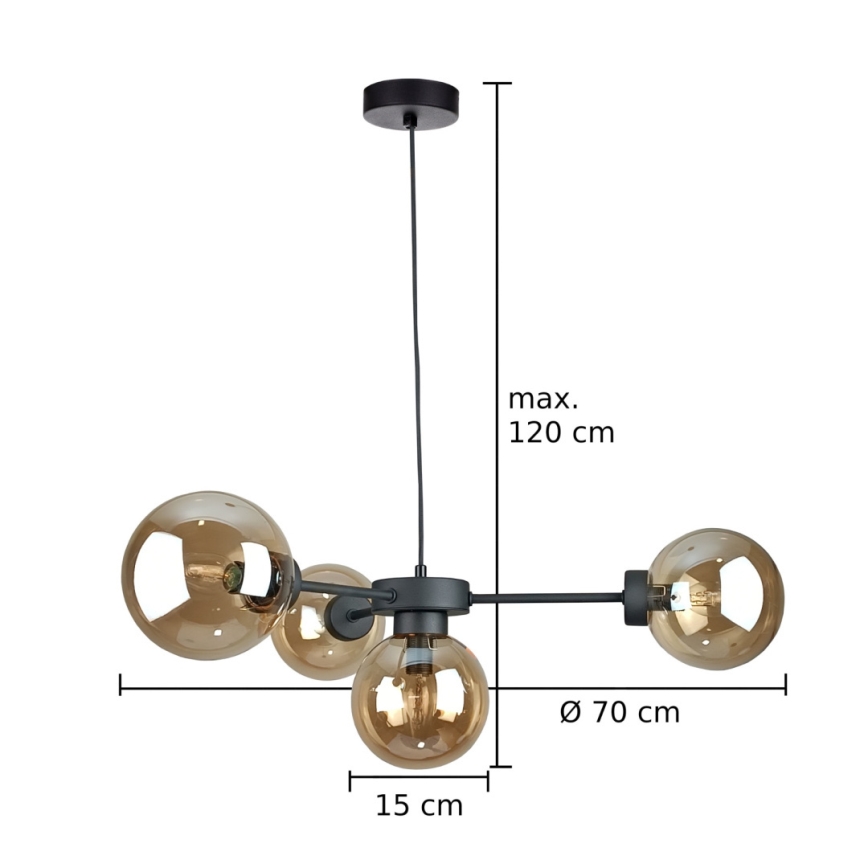 Lámpara colgante KALIOPE II 4xE14/50W/230V negro/beige ahumado