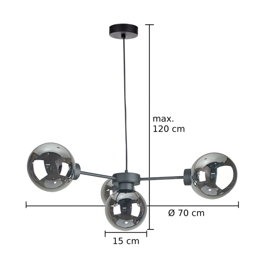Lámpara colgante KALIOPE II 4xE14/50W/230V negro/negro ahumado