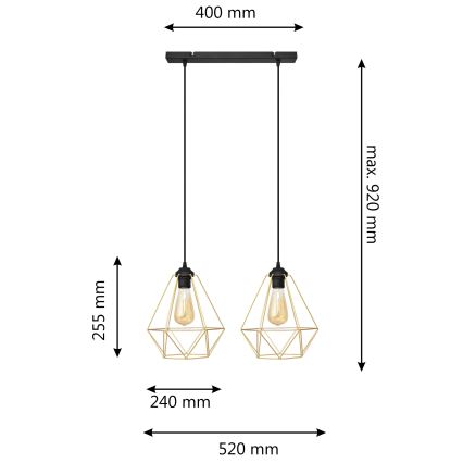 Lámpara colgante KARO 2xE27/15W/230V dorado/negro