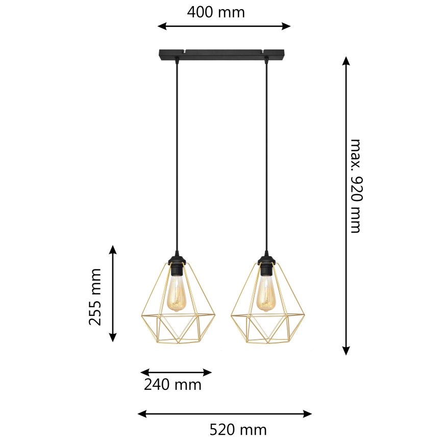 Lámpara colgante KARO 2xE27/15W/230V dorado/negro