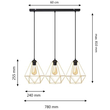 Lámpara colgante KARO 3xE27/15W/230V dorado/negro