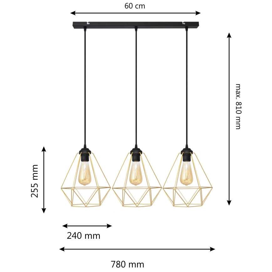Lámpara colgante KARO 3xE27/15W/230V dorado/negro