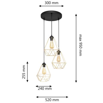 Lámpara colgante KARO 3xE27/15W/230V dorado/negro