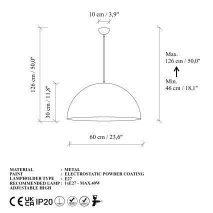 Lámpara colgante KURE 1xE27/40W/230V dorado