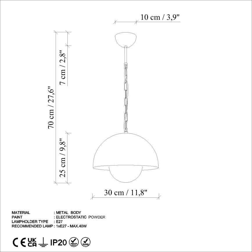 Lámpara colgante KURE 1xE27/40W/230V naranja