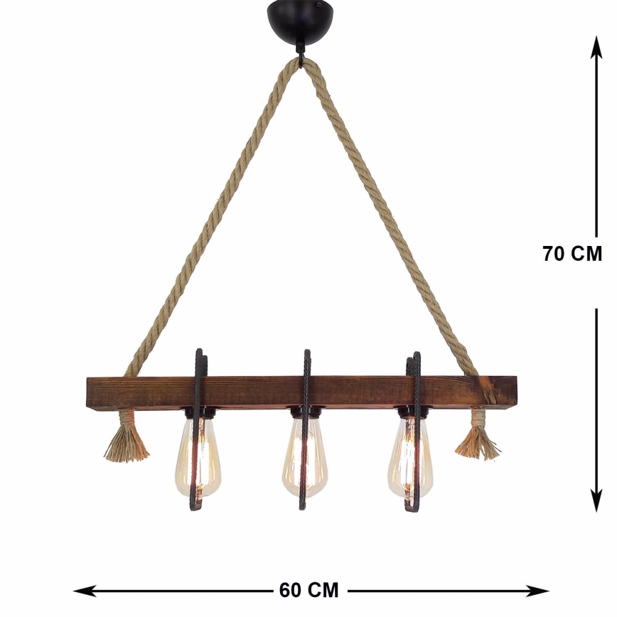 Lámpara colgante KUTUK 3xE27/40W/230V pino
