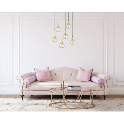 Lámpara colgante LACRIMA HONEY 6xE27/60W/230V negro/dorado/ahumado beige