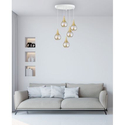Lámpara colgante LACRIMA WHITE 5xE27/60W/230V diá. 45 cm