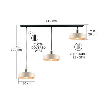 Lámpara colgante LATTE 3xE27/60W/230V beige/negro/cromo brillante